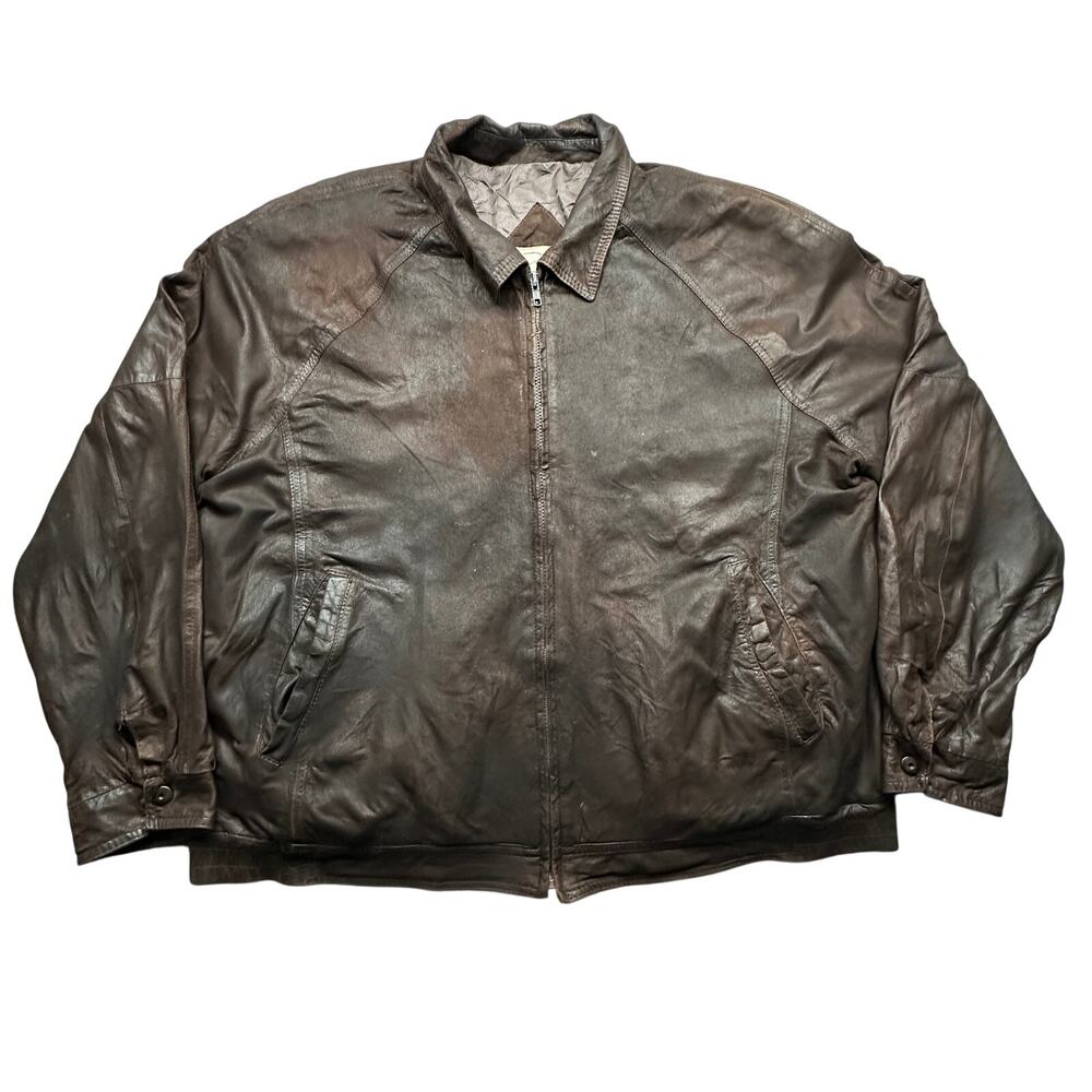 Remy Leather Bomber Lightweight Full Zip Bomber Jacket Mens XL 46 Brown